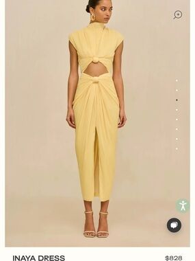 cult gaia Pale Yellow Knot Front Midi Dress